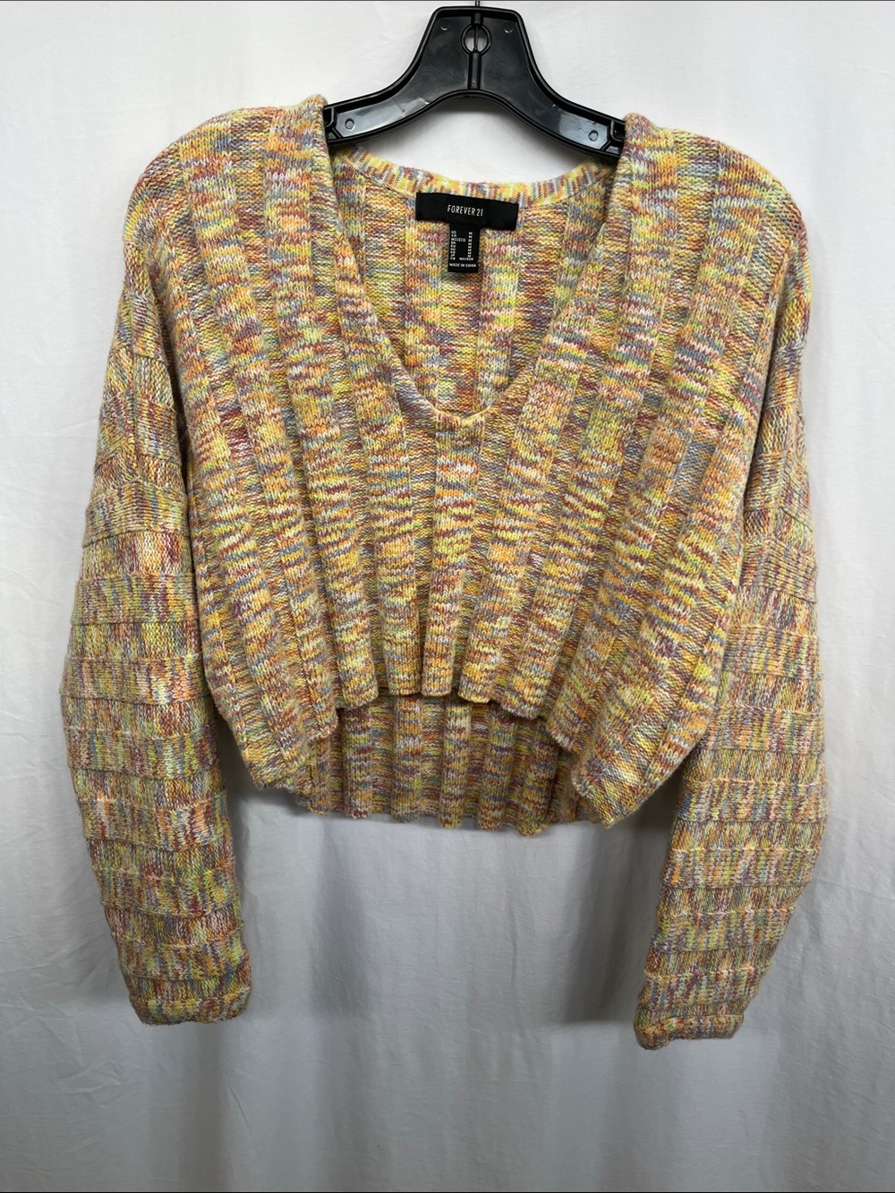 Forever 21 Marled Cropped Long Sleeve V-neck Sweater M